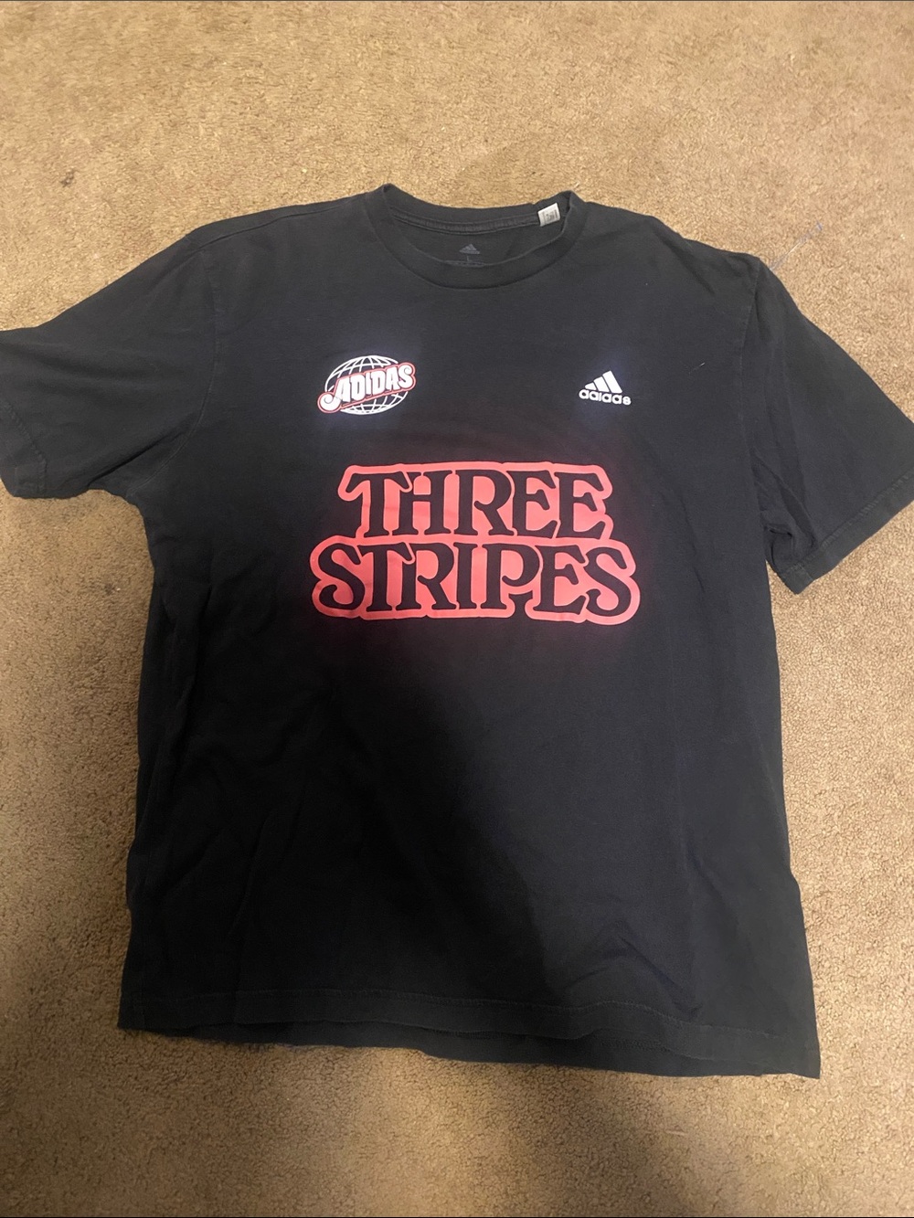 adidas Black Short-Sleeve Tee with Red 'Three Stripes' Graphic